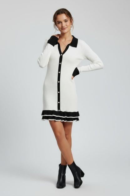 Lena | Ribbed Button Down Dress with Structured Collar