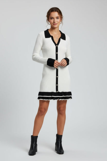 Lena | Ribbed Button Down Dress with Structured Collar