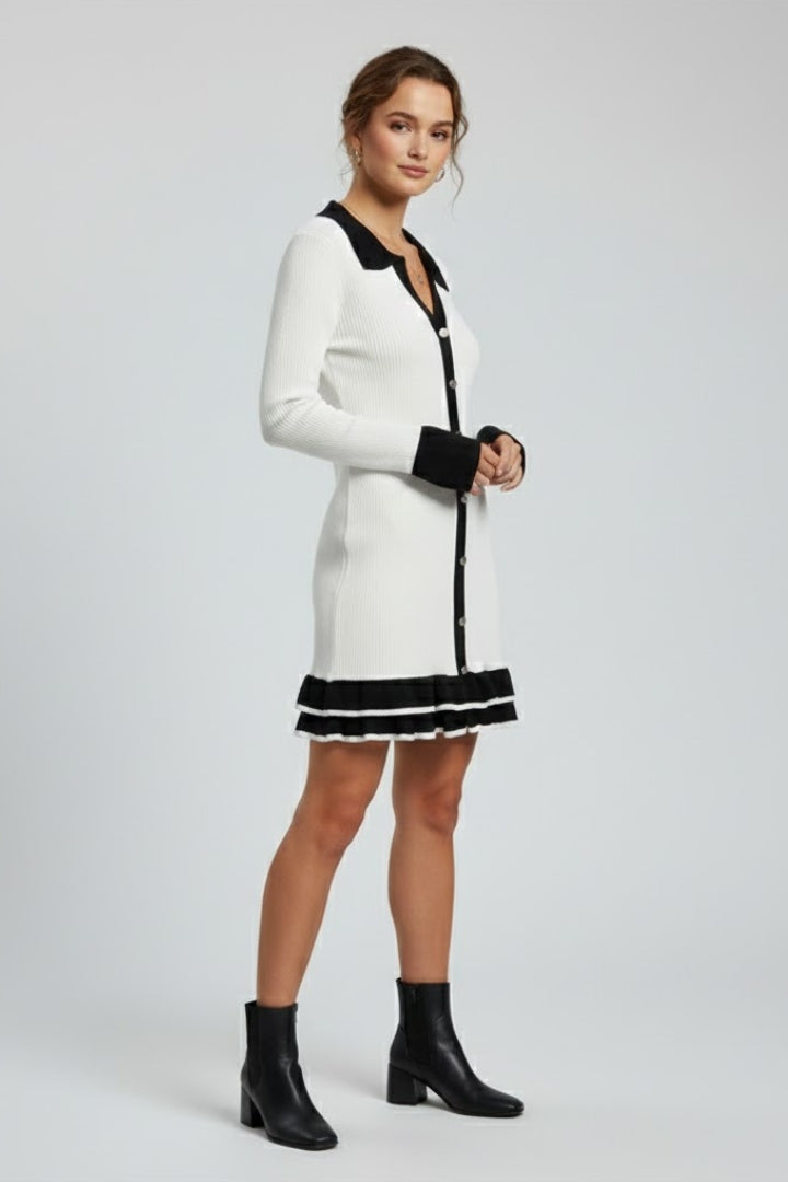 Lena | Ribbed Button Down Dress with Structured Collar