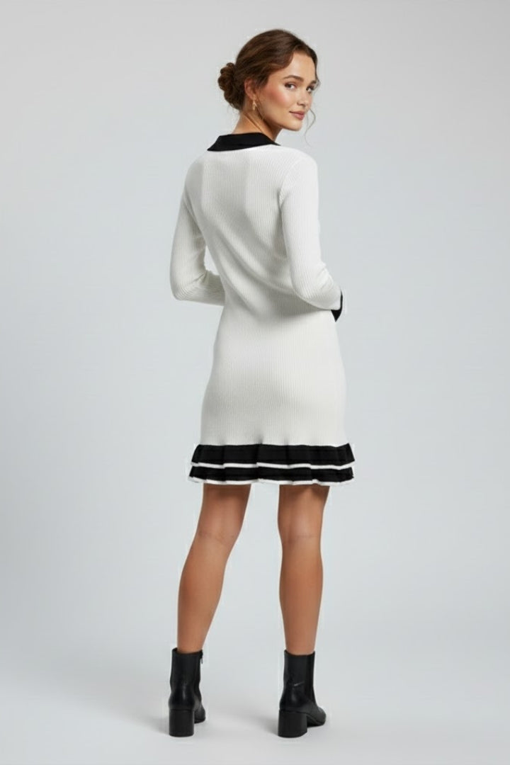 Lena | Ribbed Button Down Dress with Structured Collar