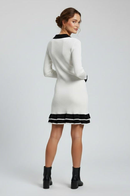 Lena | Ribbed Button Down Dress with Structured Collar