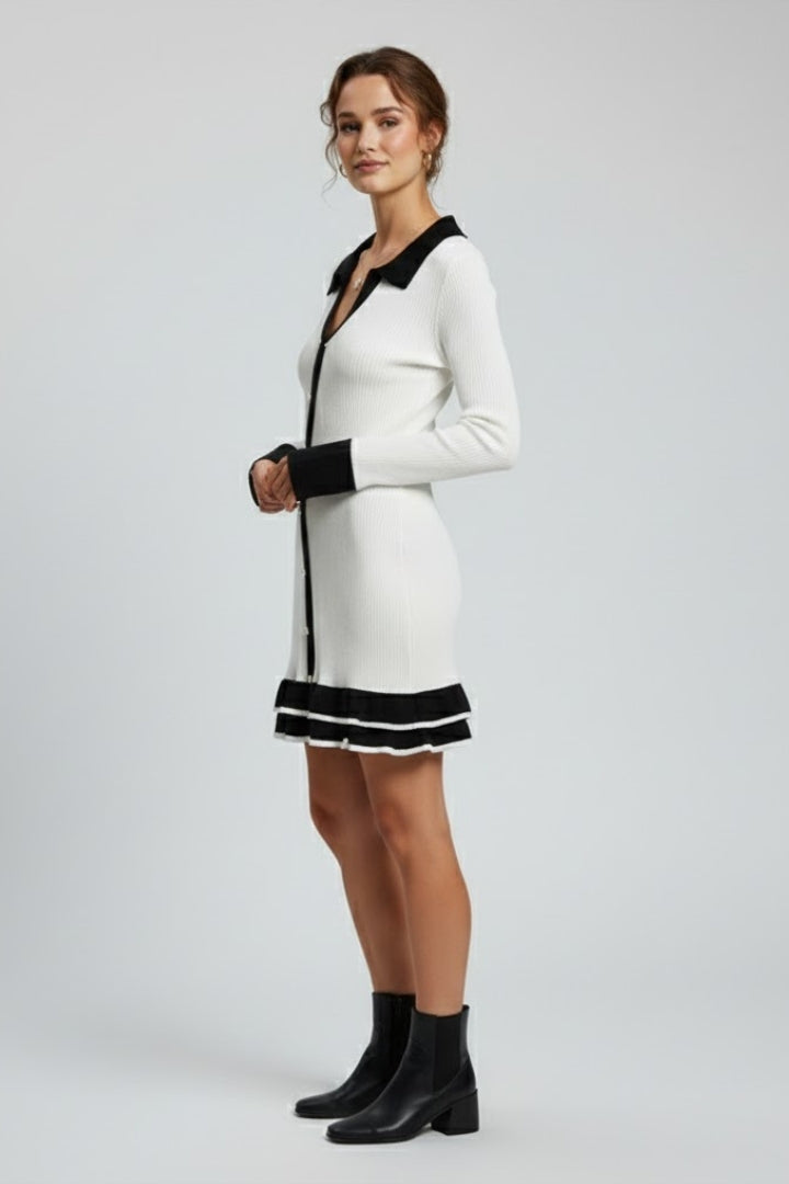 Lena | Ribbed Button Down Dress with Structured Collar