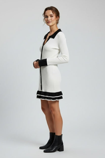 Lena | Ribbed Button Down Dress with Structured Collar