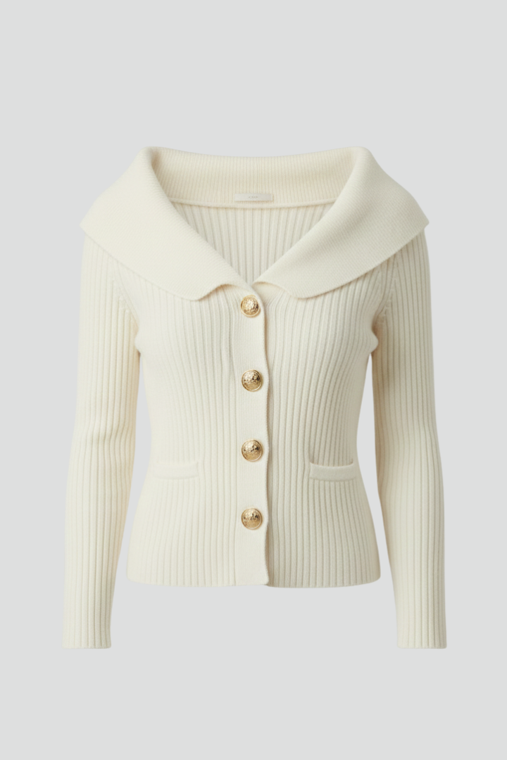 Elena | Ribbed Cardigan with Foldover Neckline