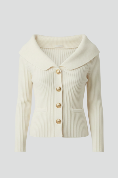 Elena | Ribbed Cardigan with Foldover Neckline