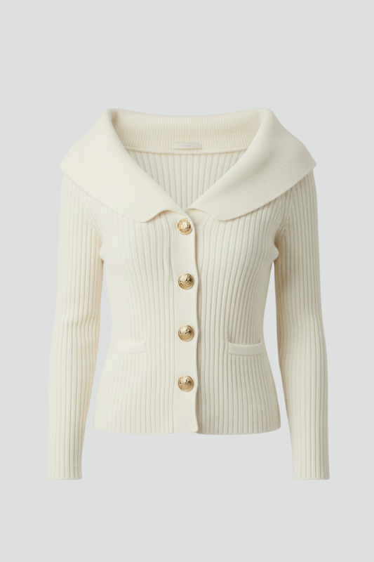 Elena | Ribbed Cardigan with Foldover Neckline
