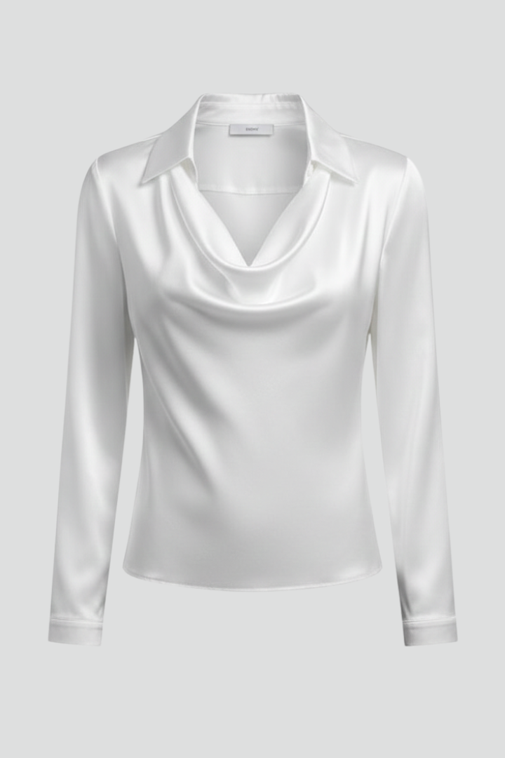 Luna | Draped Satin Blouse with Long Sleeves