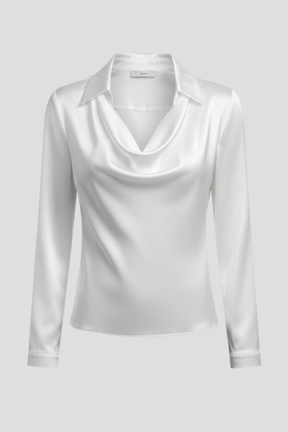 Luna | Draped Satin Blouse with Long Sleeves