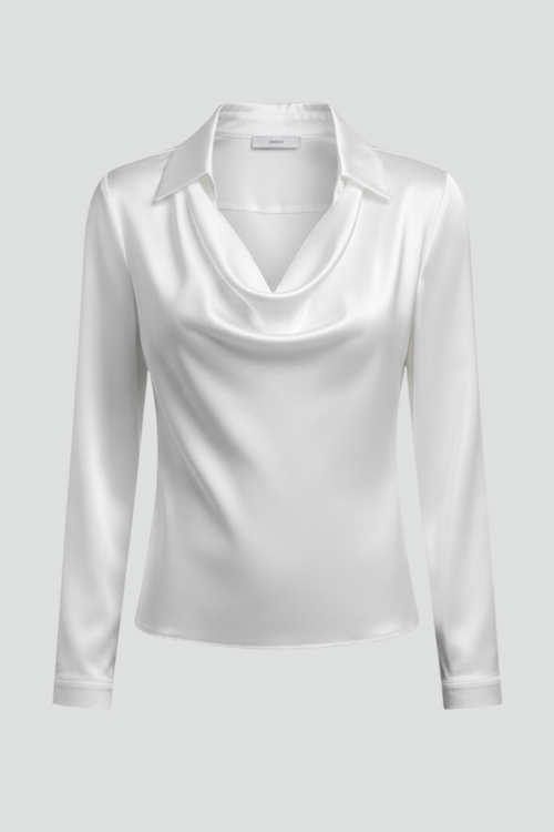 Luna | Draped Satin Blouse with Long Sleeves