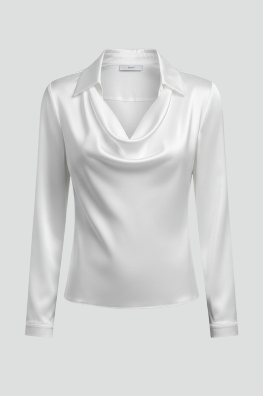 Luna | Draped Satin Blouse with Long Sleeves