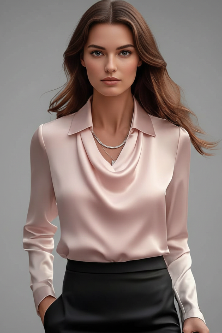 Luna | Draped Satin Blouse with Long Sleeves
