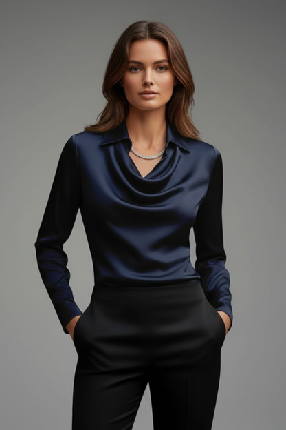 Luna | Draped Satin Blouse with Long Sleeves