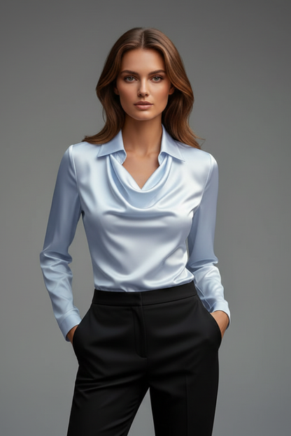 Luna | Draped Satin Blouse with Long Sleeves