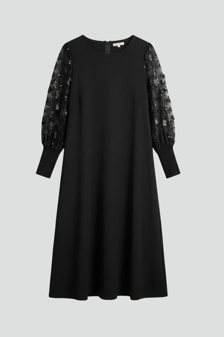 Isla | Elegant Short Dress with Lace Sleeves