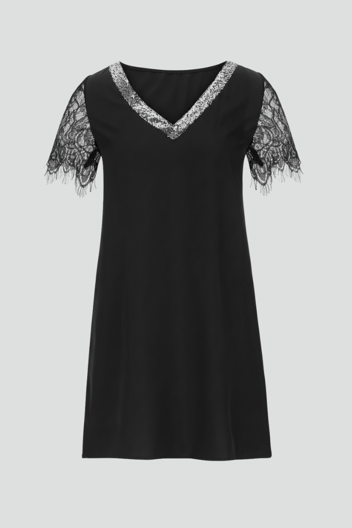 Lena | V Neck Lace Sleeve Short Dress