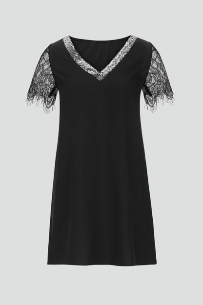 Lena | V Neck Lace Sleeve Short Dress