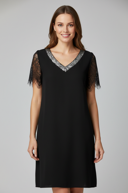 Lena | V Neck Lace Sleeve Short Dress