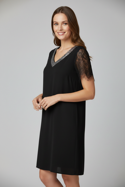 Lena | V Neck Lace Sleeve Short Dress