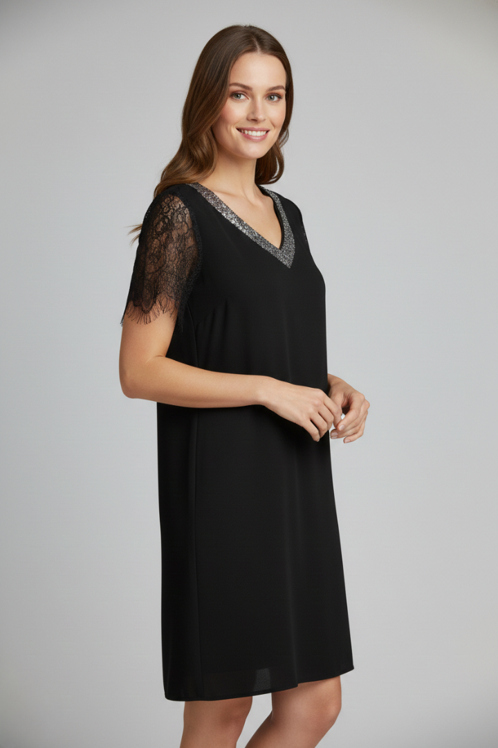 Lena | V Neck Lace Sleeve Short Dress