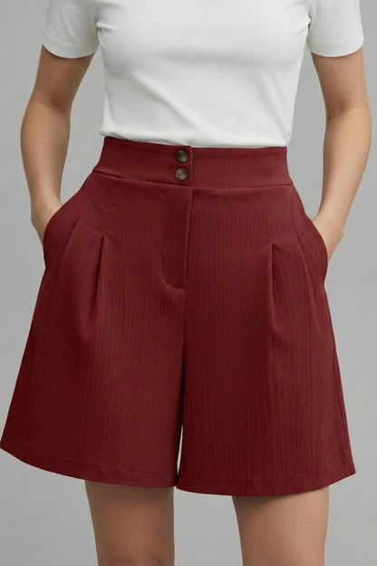 Livia | Button-Waist Pleated Shorts