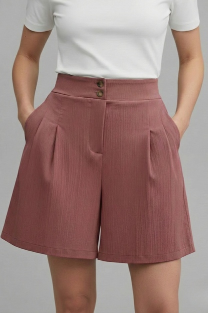 Livia | Button-Waist Pleated Shorts