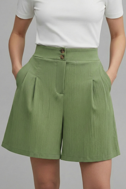 Livia | Button-Waist Pleated Shorts