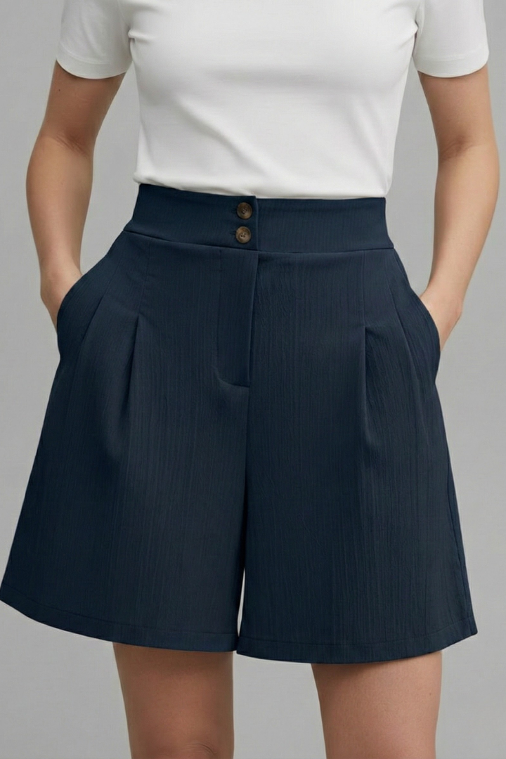 Livia | Button-Waist Pleated Shorts