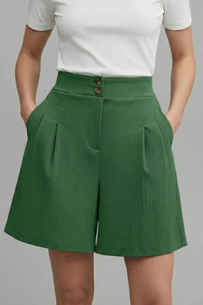Livia | Button-Waist Pleated Shorts