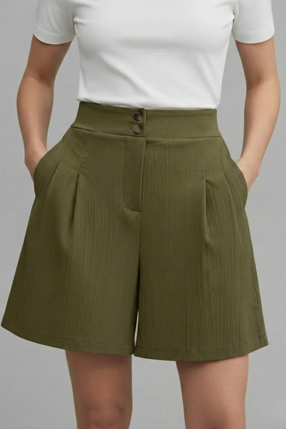 Livia | Button-Waist Pleated Shorts