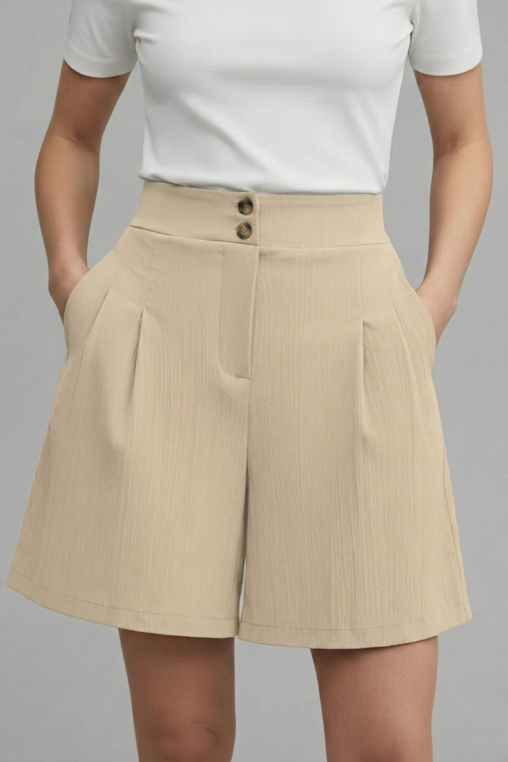 Livia | Button-Waist Pleated Shorts