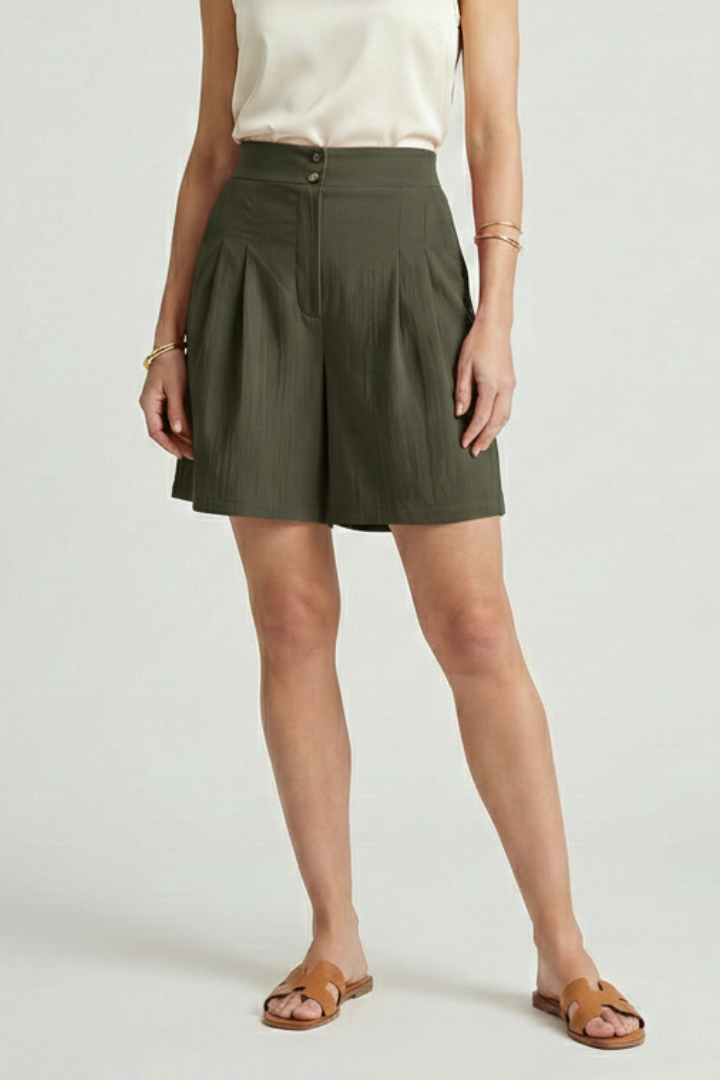 Livia | Button-Waist Pleated Shorts