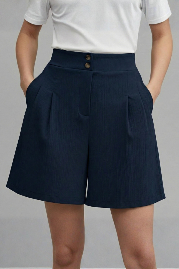 Livia | Button-Waist Pleated Shorts