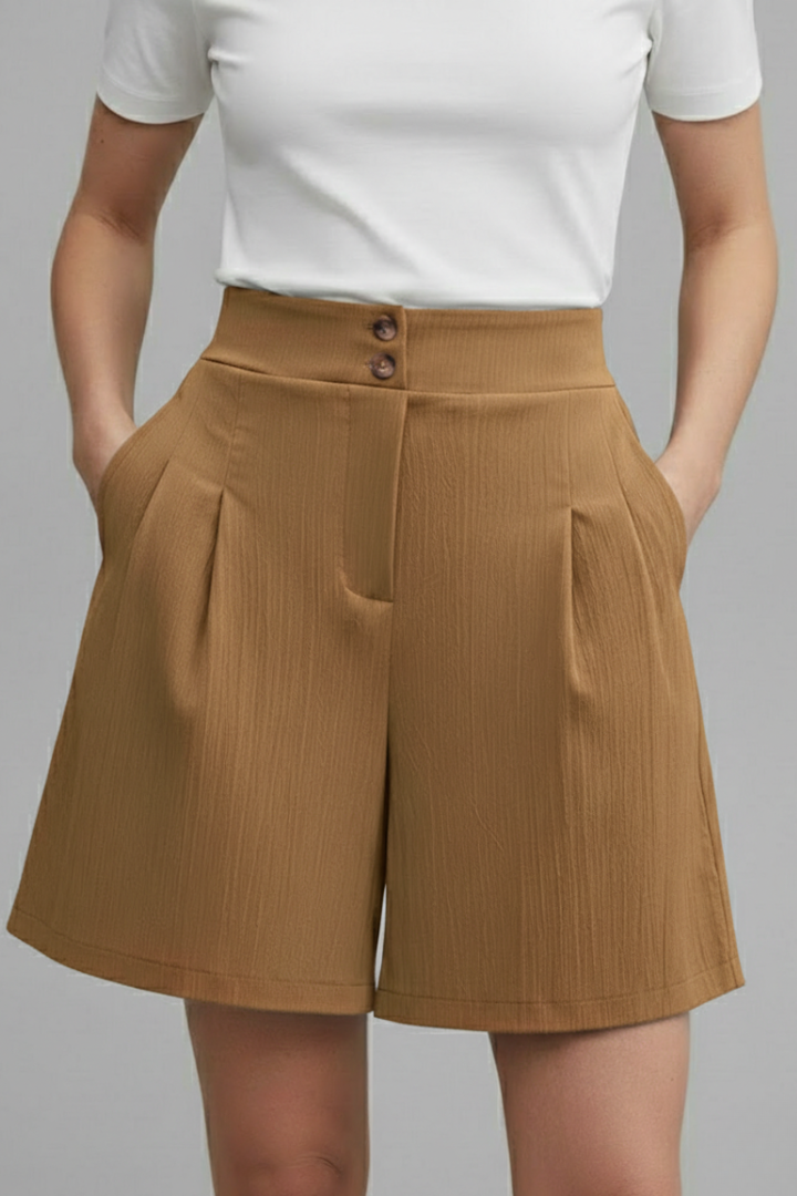Livia | Button-Waist Pleated Shorts
