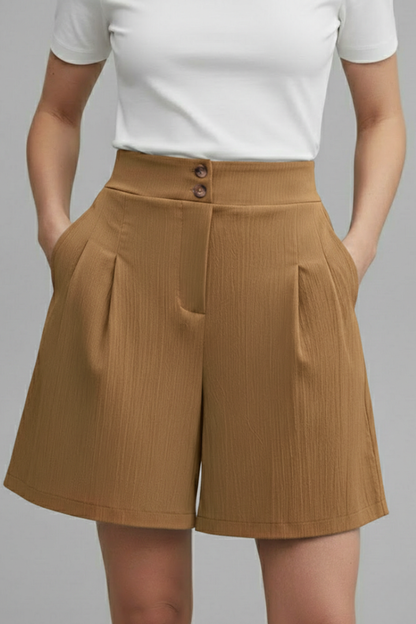 Livia | Button-Waist Pleated Shorts