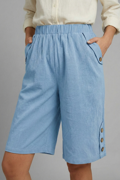 Lila | Elastic Waist Shorts with Button Detail