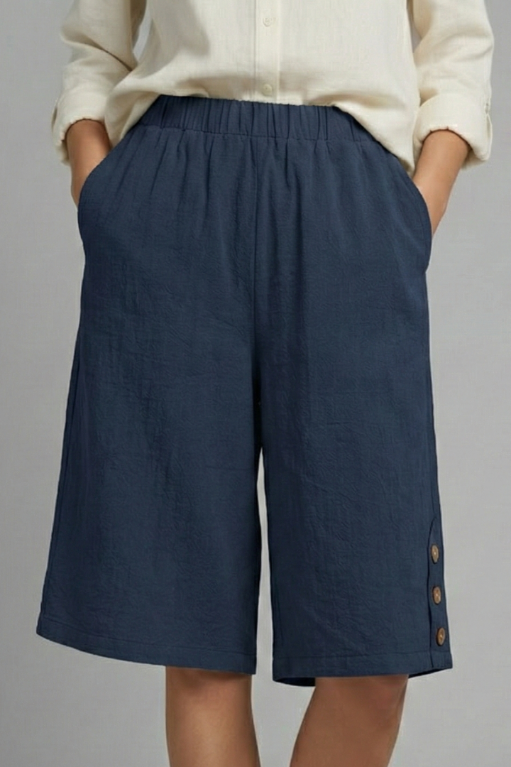 Lila | Elastic Waist Shorts with Button Detail