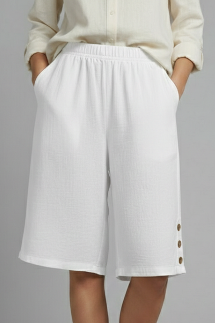 Lila | Elastic Waist Shorts with Button Detail