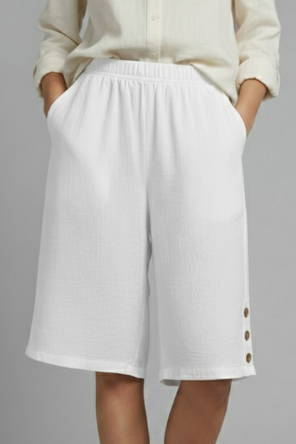 Lila | Elastic Waist Shorts with Button Detail