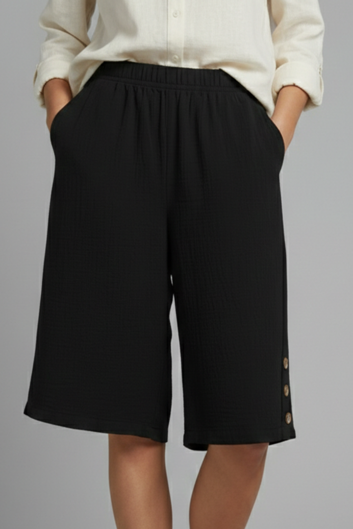 Lila | Elastic Waist Shorts with Button Detail