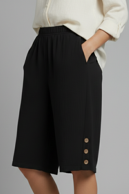 Lila | Elastic Waist Shorts with Button Detail