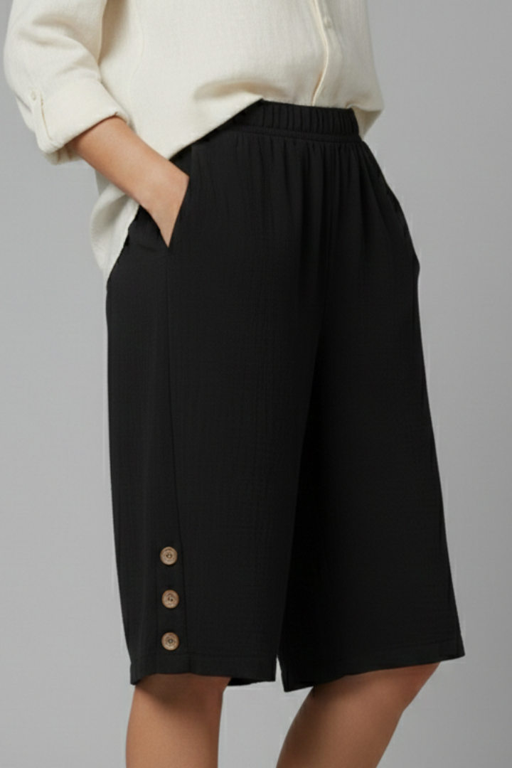 Lila | Elastic Waist Shorts with Button Detail