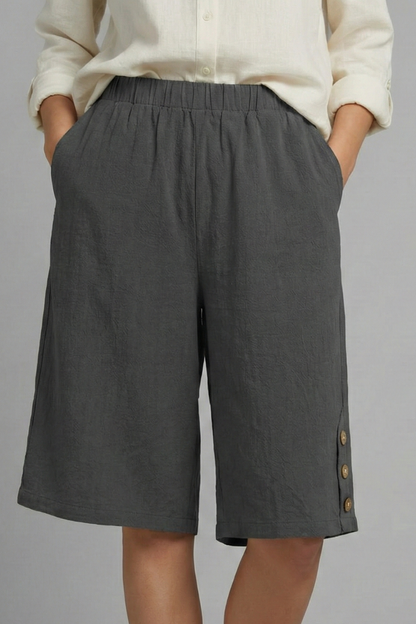 Lila | Elastic Waist Shorts with Button Detail