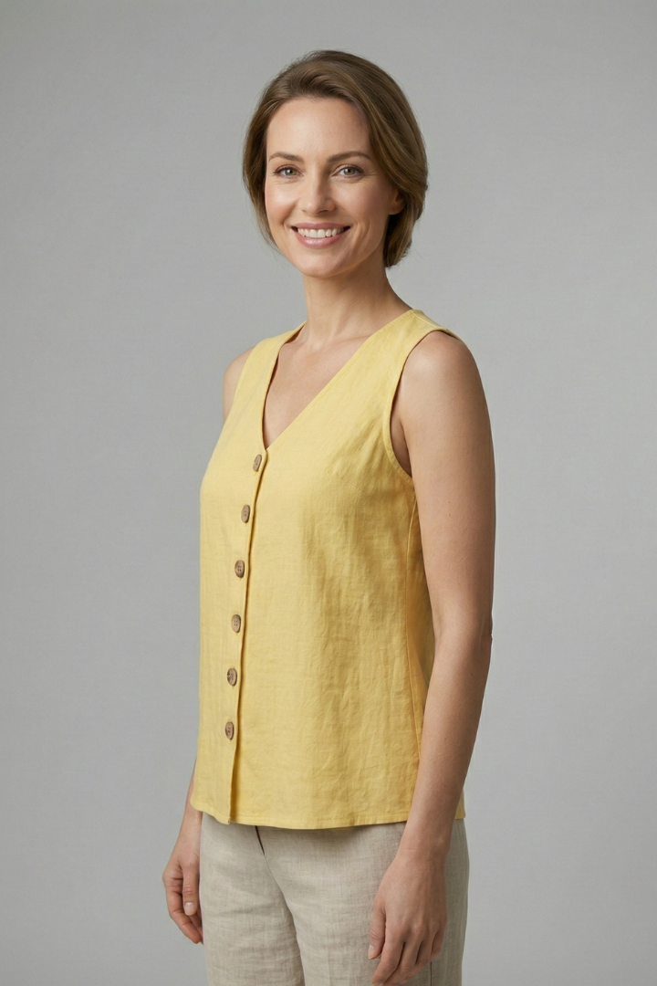 Elena | V-Neck Button-Front Sleeveless Blouse