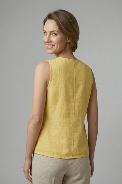 Elena | V-Neck Button-Front Sleeveless Blouse