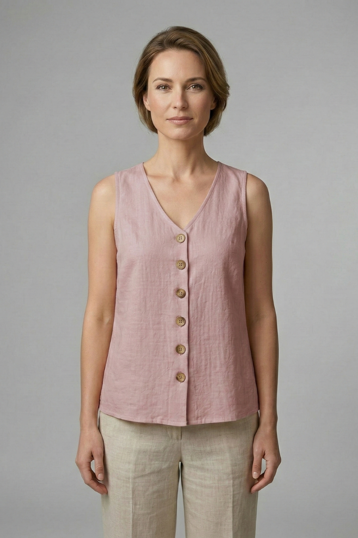 Elena | V-Neck Button-Front Sleeveless Blouse