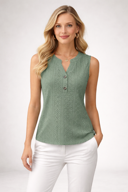 Lila | V-Neck Eyelet Sleeveless Blouse