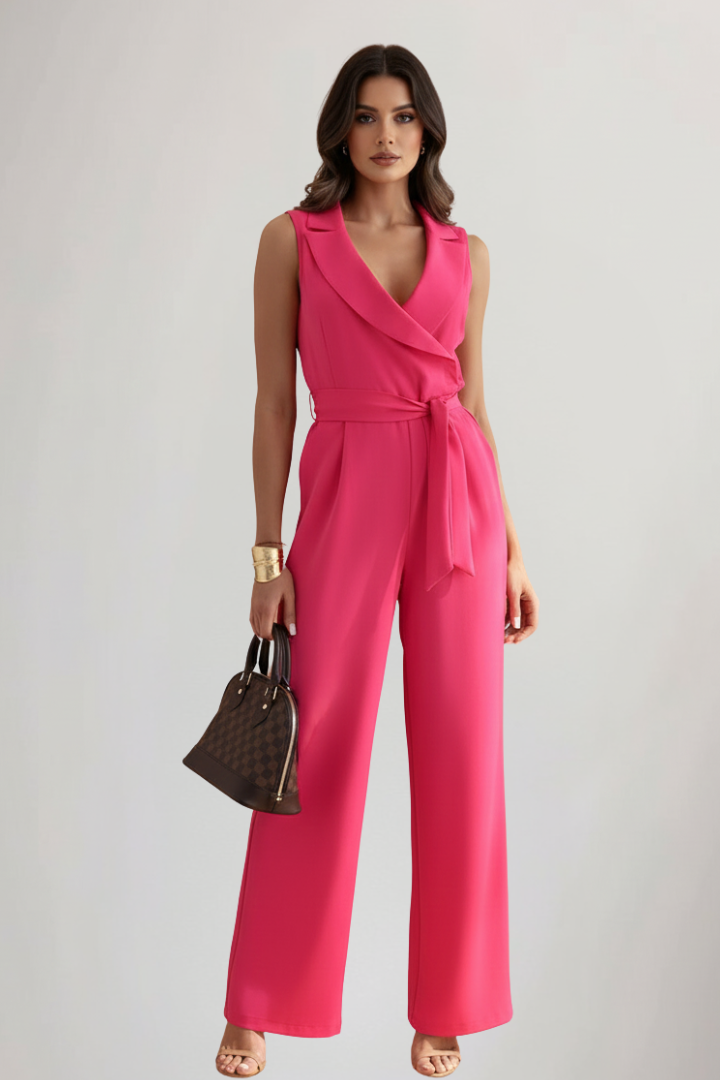 Lena | V-Neck Sleeveless Jumpsuit with Tie Waist