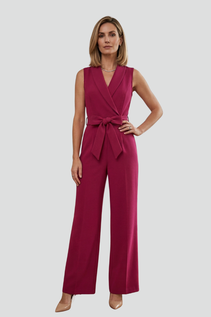 Lena | V-Neck Sleeveless Jumpsuit with Tie Waist