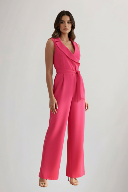 Lena | V-Neck Sleeveless Jumpsuit with Tie Waist