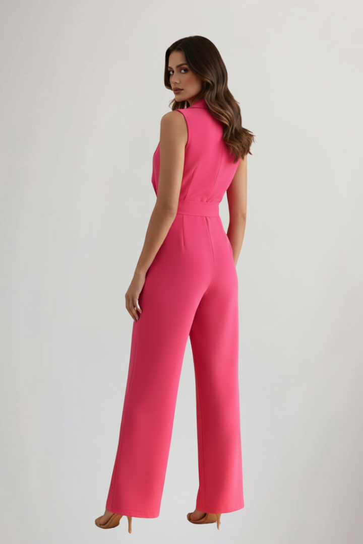 Lena | V-Neck Sleeveless Jumpsuit with Tie Waist